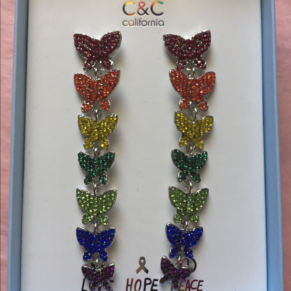 Rainbow Butterfly Earrings New by C&C California - Picture 4 of 12